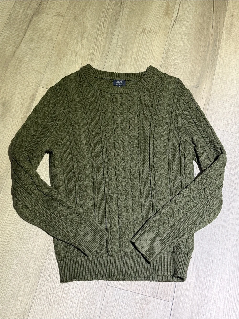 J. Crew Factory Olive Cable-Knit Crewneck Sweater